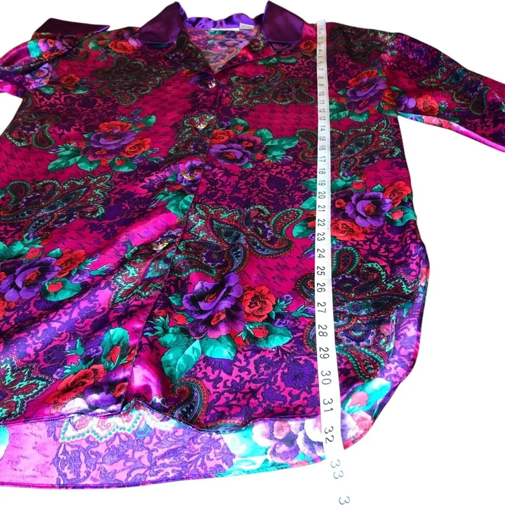 Vintage Victoria’s Secret Satin Night Shirt Gown P/S Floral Paisley Gold Label